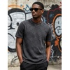 image:imageUOUA Mens Crewneck Sweatshirts Soild Color Geometric Texture T Shirts Short Sleeve Casual Pullover ShirtWashed Black