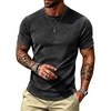 image:imageUOUA Mens Crewneck Sweatshirts Soild Color Geometric Texture T Shirts Short Sleeve Casual Pullover ShirtWashed Black