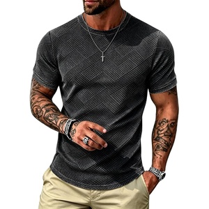 image:imageUOUA Mens Crewneck Sweatshirts Soild Color Geometric Texture T Shirts Short Sleeve Casual Pullover ShirtWashed Black